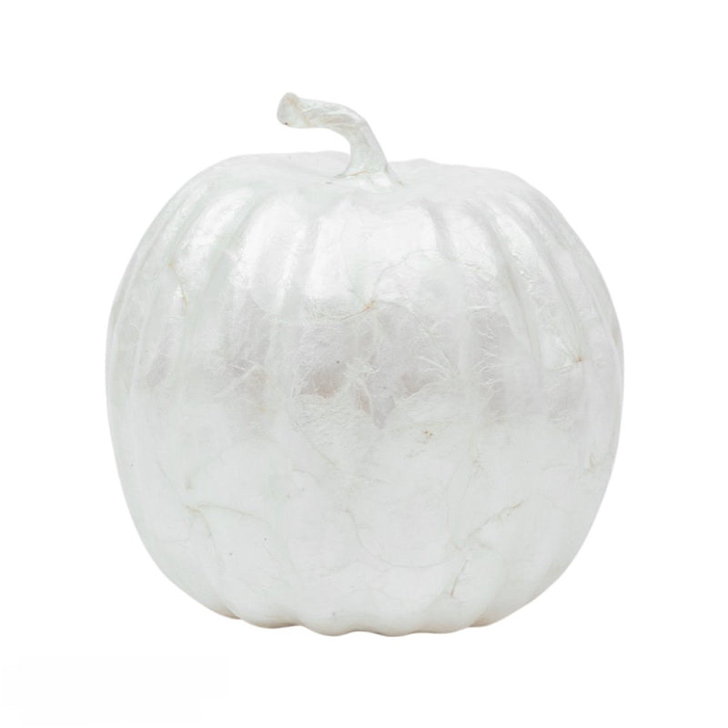Large white capiz pumpkin figurine on white background