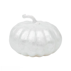 A small white capiz pumpkin-shaped decoration with a smooth, glossy finish.