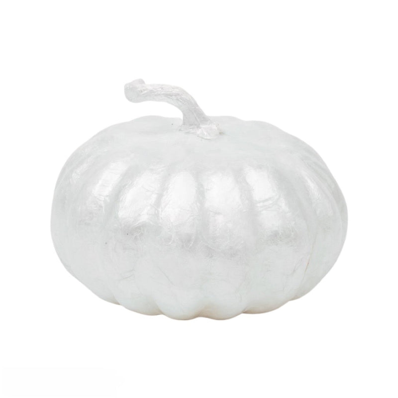 A small white capiz pumpkin-shaped decoration with a smooth, glossy finish.