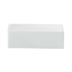 A white, rectangular porcelain butter dish with contemporary contours.