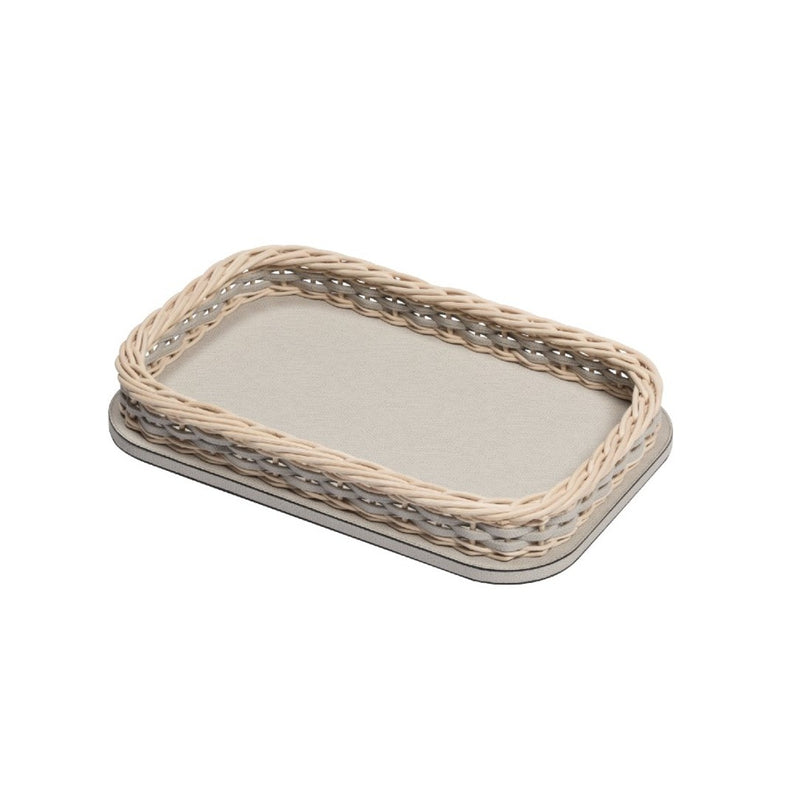 Rectangular Leather & Rattan Tray 'Orsay', Mini in Light Grey by Pigment France