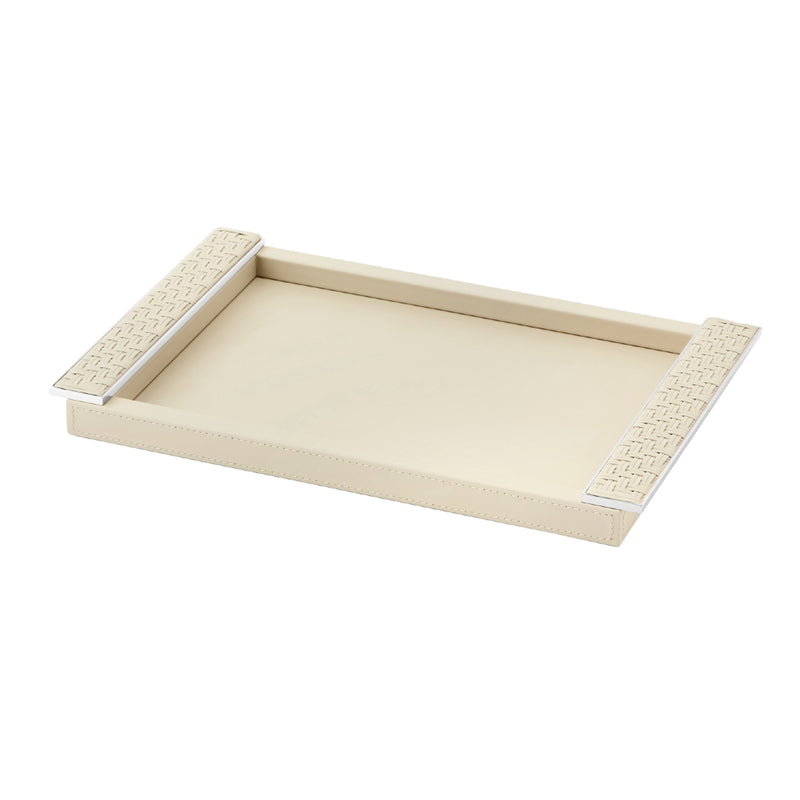 Riviere Circe Ivory Leather Tray small with Braided Chrome Handles