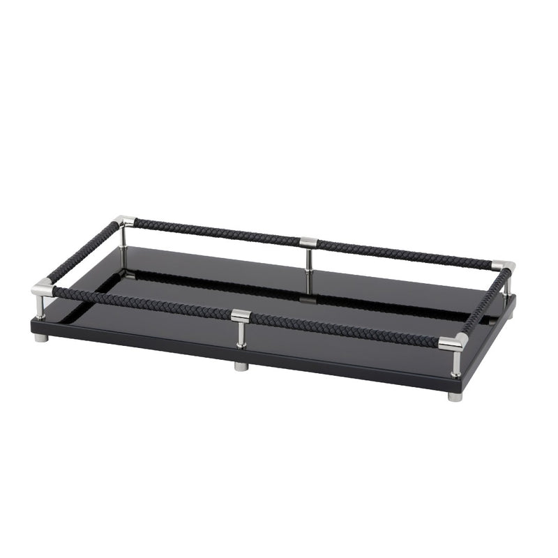 Riviere Thea Black Lacquered Tray with Chrome Details