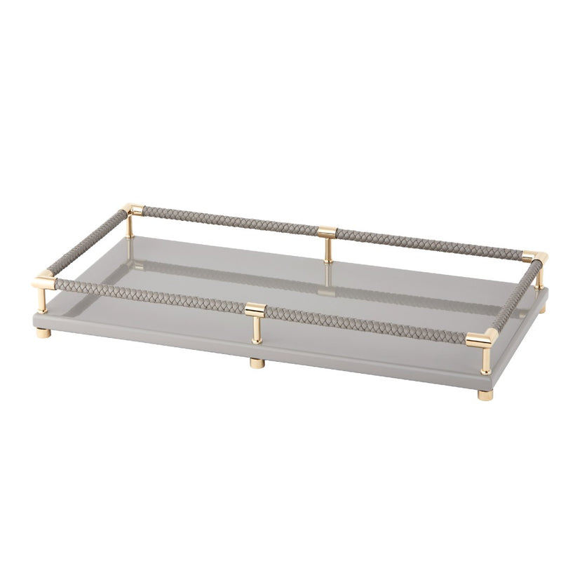 Rectangular Tray 'Thea' Lacquered in Grey with Gold Plated Details