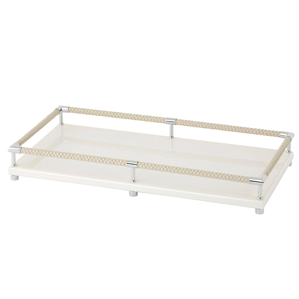 Rectangular Tray ‘Thea’ in Ivory Lacquer with Chrome Riviere