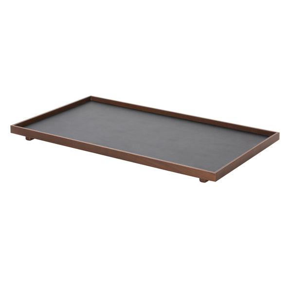 Rectangular walnut large Wood Tray with Leather Inserts Jeremy by Giobagnara