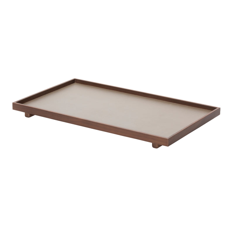 Rectangular walnut medium Wood Tray with Leather Inserts Jeremy by Giobagnara