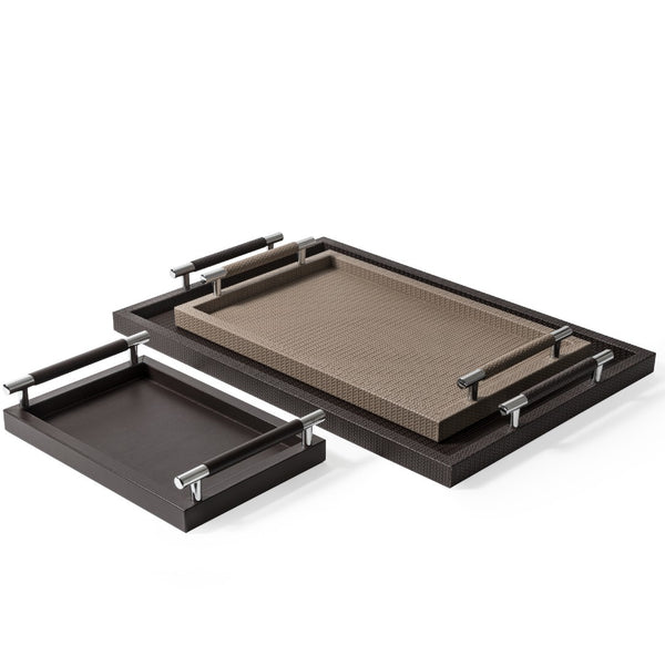Collection of Rectangular Woven Leather Tray Dedalo in Coffee Brown by Pinetti