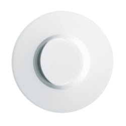 A white porcelain risotto plate with a wide rim and subtle inner pattern.