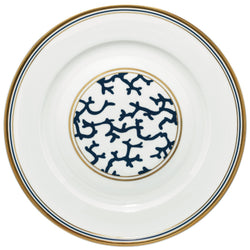 Round Platter 29cm Cristobal Marine porcelain by Raynaud with marine blue coral motifs and gold accents