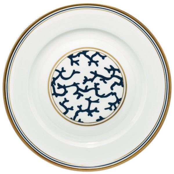 Round Platter 29cm Cristobal Marine porcelain by Raynaud with marine blue coral motifs and gold accents