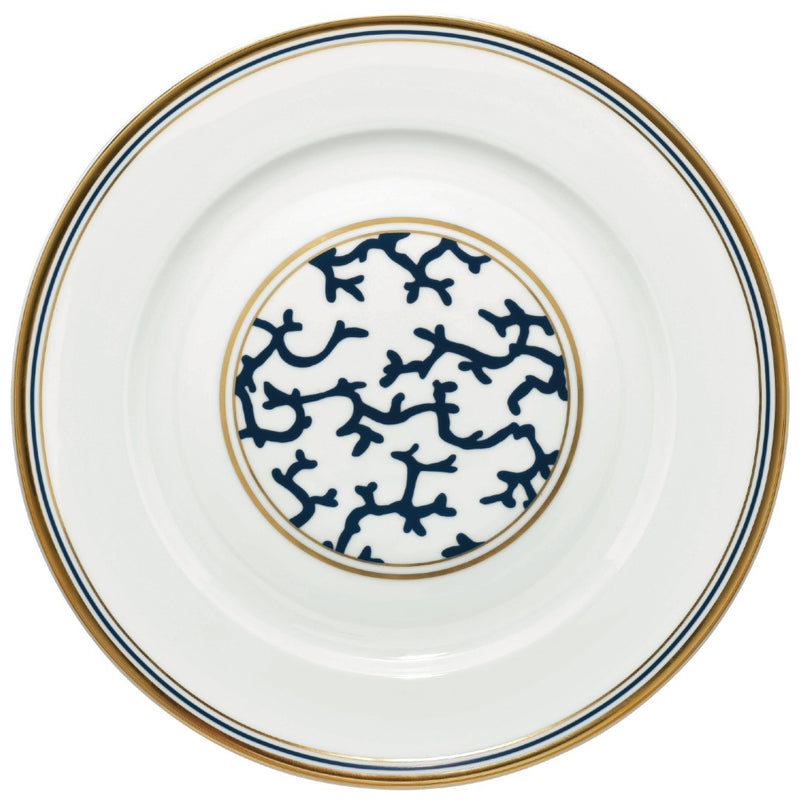 Round Platter 29cm Cristobal Marine porcelain by Raynaud with marine blue coral motifs and gold accents