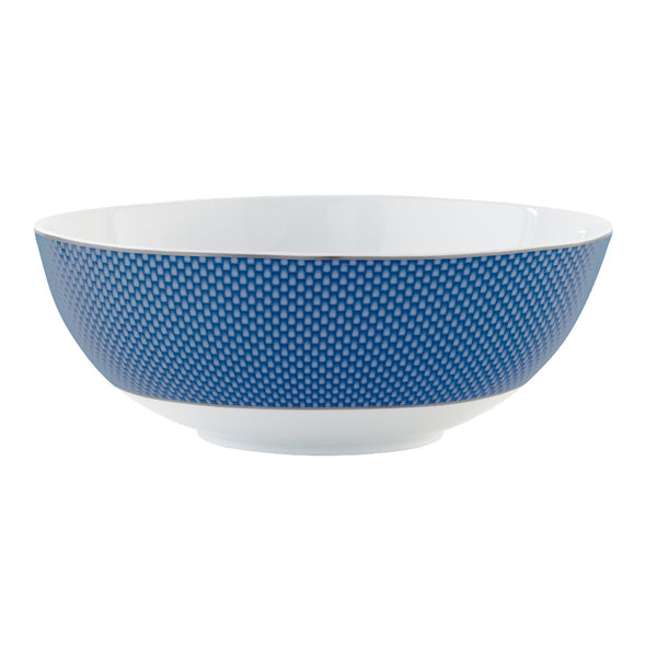 Raynaud Trésor Bleu Limoges porcelain salad bowl 26cm with cobalt blue and platinum honeycomb design