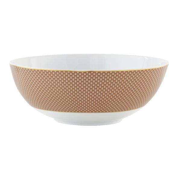 Raynaud Trésor beige porcelain salad bowl 26cm with gold-accented honeycomb design