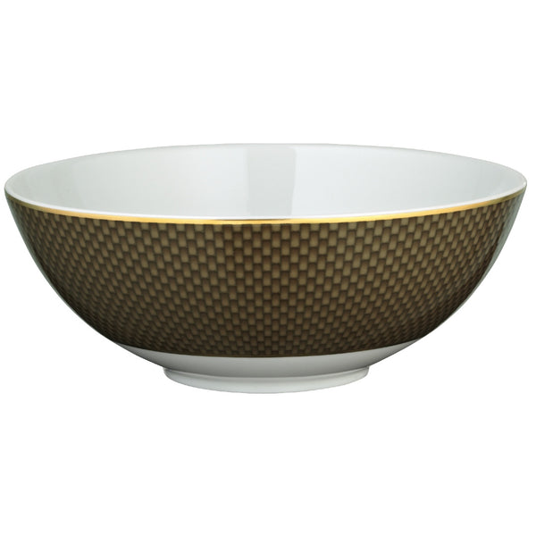 Raynaud Trésor brown porcelain salad bowl 17cm with gold-accented honeycomb design