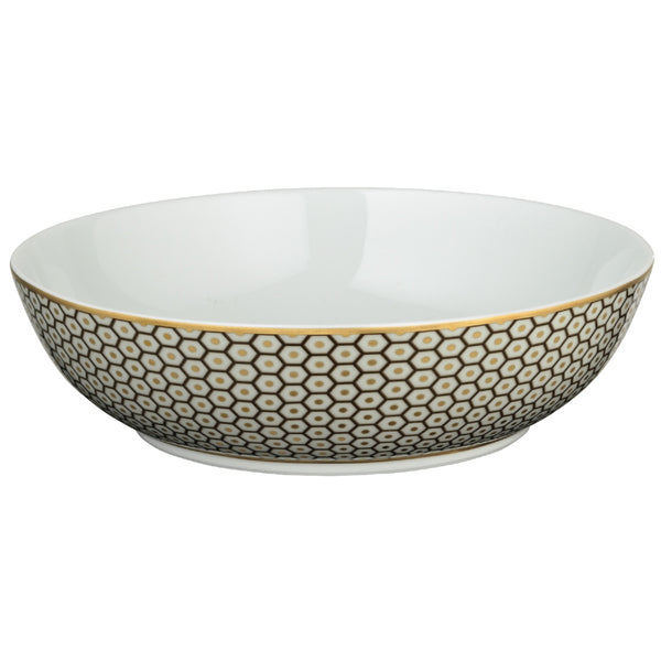 Raynaud Trésor brown porcelain salad bowl 17cm with gold-accented honeycomb design