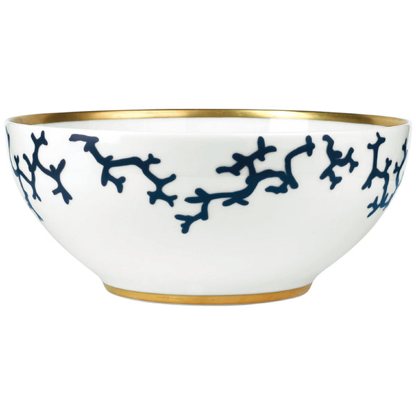 Salad Bowl Cristobal Marine porcelain by Raynaud with marine blue coral motifs and gold accents