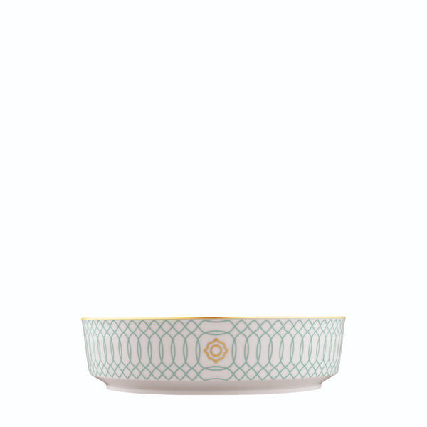 Large Salad Bowl Carlo Este by FÜRSTENBERG in fine porcelain with gold and green mosaic-inspired design by Carlo Dal Bianco.
