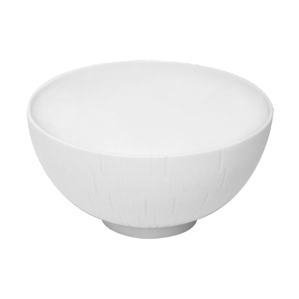A white porcelain salad bowl with a textured exterior from the Infini collection.