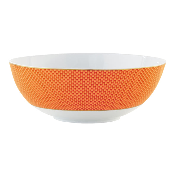 Raynaud Trésor orange porcelain salad bowl 26cm with gold-accented honeycomb design