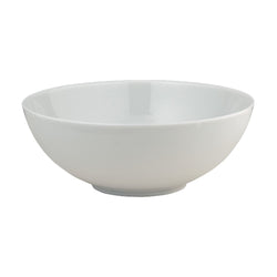 A white porcelain salad bowl with a smooth, solid surface and simple, elegant shape.