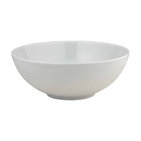 A white porcelain salad bowl with a smooth, solid surface and simple, elegant shape.