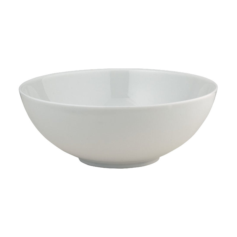 A white porcelain salad bowl with a smooth, solid surface and simple, elegant shape.