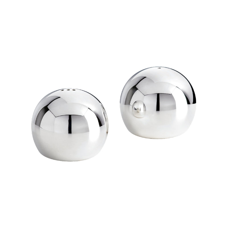 Salt and Pepper Shaker Set Salty Silver-Plated by Sonja Quandt, minimalist spherical design with German craftsmanship.