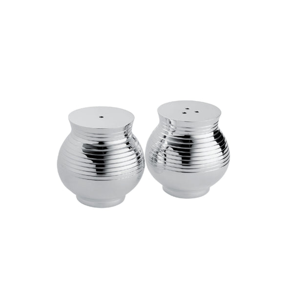 Salt and Pepper Shakers Transat Silver-Plated by Ercuis, sculpted French design with horizontal ridges for elegant dining.