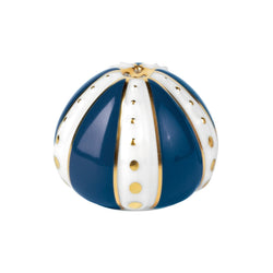 Salt Shaker Cristobal Marine porcelain by Raynaud with marine blue and white design, gold detailing, and dotted accents