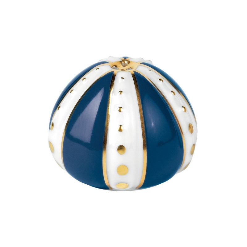 Salt Shaker Cristobal Marine porcelain by Raynaud with marine blue and white design, gold detailing, and dotted accents