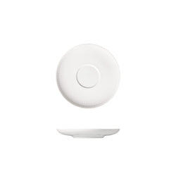 A white porcelain saucer with gentle relief lines, part of the STELLA series by Sieger by Örstenberg.