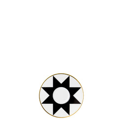 Porcelain saucer with rim for espresso cups from my china ca d oro collection featuring black star motif and gold edge by sieger furstenberg