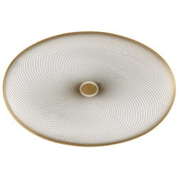 Oval side dish in Limoges porcelain with black and gold Bauhaus-inspired geometric design from the Oskar collection by Raynaud.