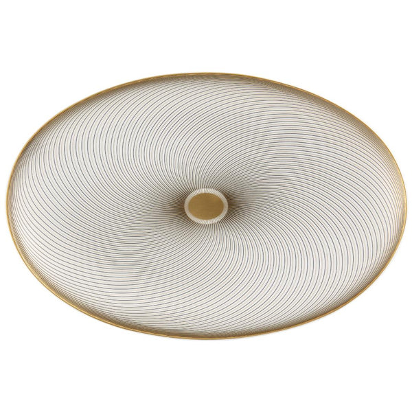 Oval side dish in Limoges porcelain with black and gold Bauhaus-inspired geometric design from the Oskar collection by Raynaud.