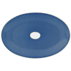 Raynaud Trésor Bleu Limoges porcelain side dish in cobalt blue with platinum honeycomb pattern
