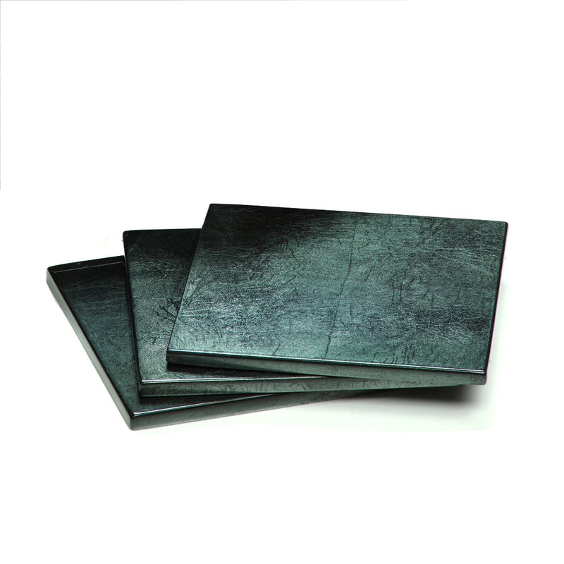 stacked Silver Leaf coaster in Stormy Sky by Posh Trading Company, luxury grey-blue tableware