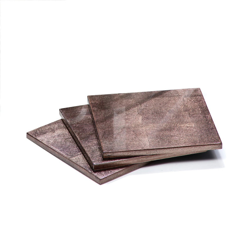 stacked Silver Leaf coaster in taupe by Posh Trading Company, elegant luxury tableware

