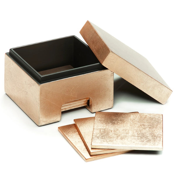 Silver Leaf coasters set of 8 in gold lacquered Coastbox by Posh Trading Company