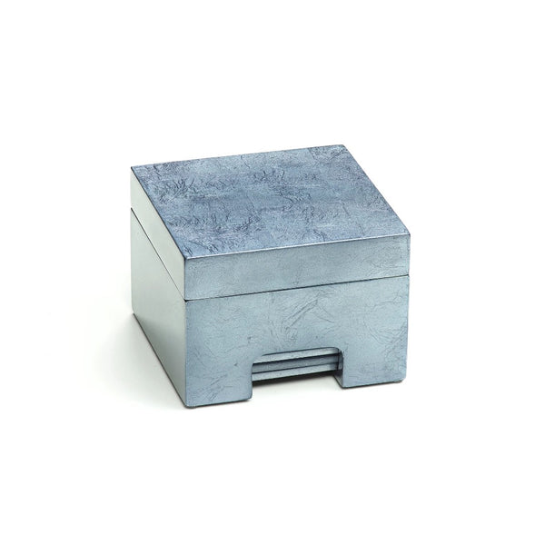 boxed Silver Leaf coasters set of 8 in silver lacquered Coastbox by Posh Trading Company