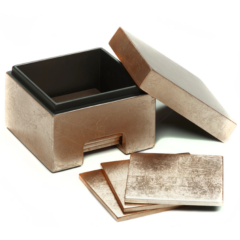 Silver Leaf coasters set of 8 in taupe lacquered Coastbox by Posh Trading Company