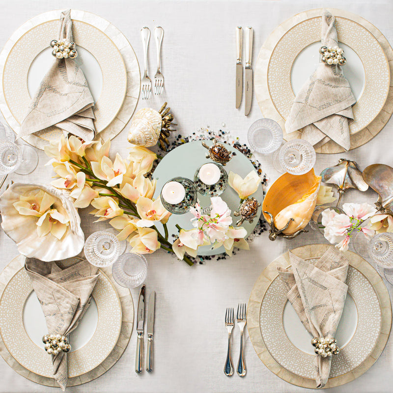 Silver baby Galapagos turtle sculpture styled on marine table decor