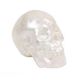 A decorative white capiz skull ornament designed for seasonal or holiday decoration.