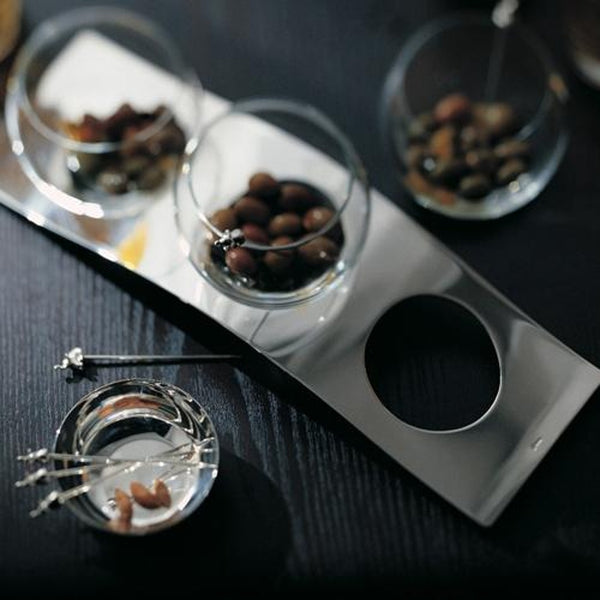 Snack Server Nuages in silver-plated finish with three glass holders by Ercuis.