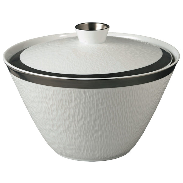 Raynaud Minéral Platinum Limoges porcelain soup tureen with platinum rim and matching lid