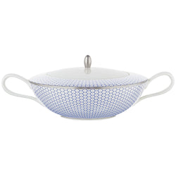Raynaud Trésor Bleu Limoges porcelain soup tureen motive in cobalt blue with platinum honeycomb pattern