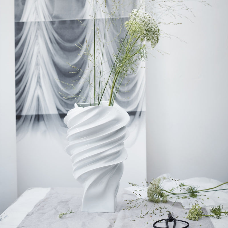 styled Squall 32cm matte white porcelain vase by Rosenthal with sculptural whirlwind design