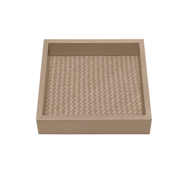Square Leather Tray Padded Handwoven Febe Large by Riviere x Giobagnara Taupe