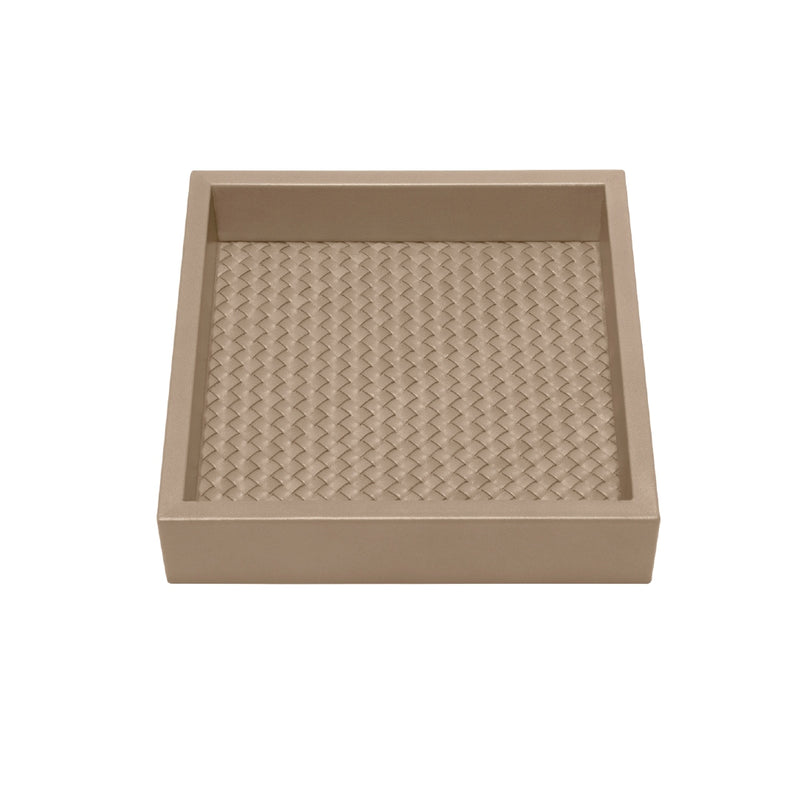 Square Leather Tray Padded Handwoven Febe Large by Riviere x Giobagnara Taupe