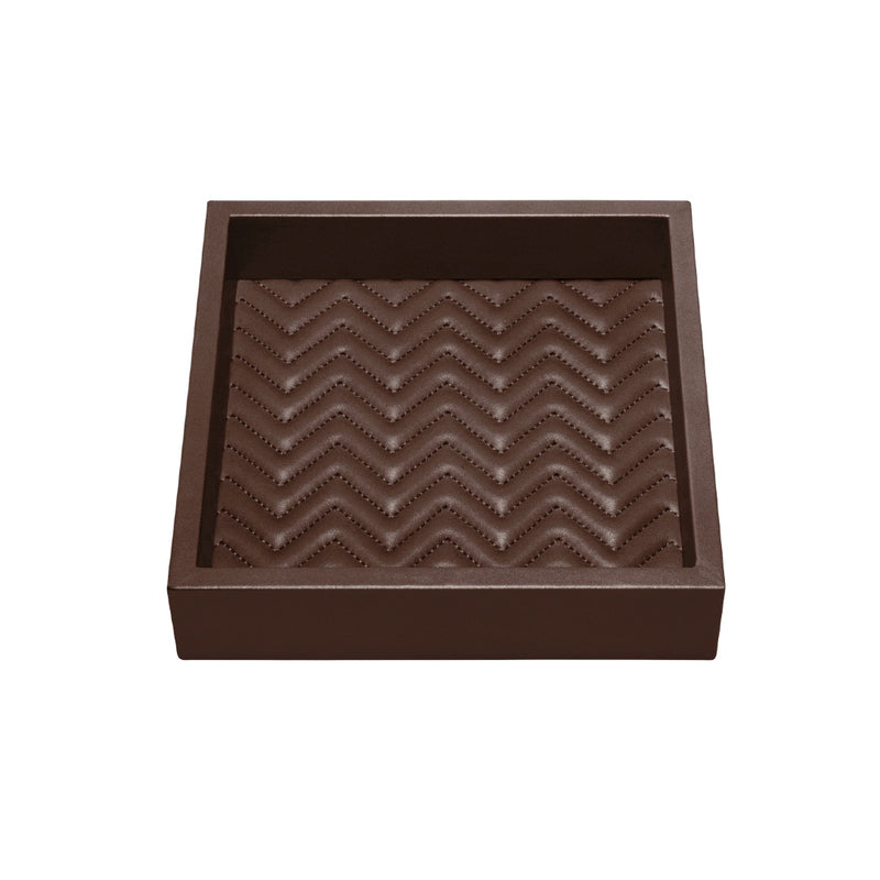 Square Leather Tray Quilted Herringbone Febe Moka Small by Riviere x Giobagnara